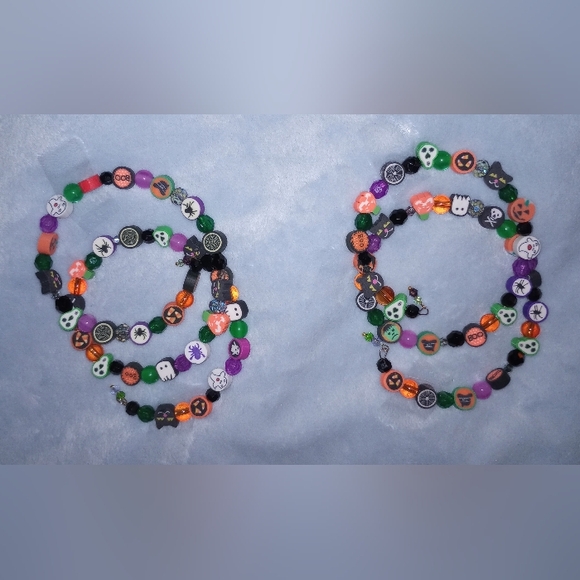 Halloween Wrap Around Beaded Bracelet Earrings Unique Sparkly Handmade - Picture 1 of 10
